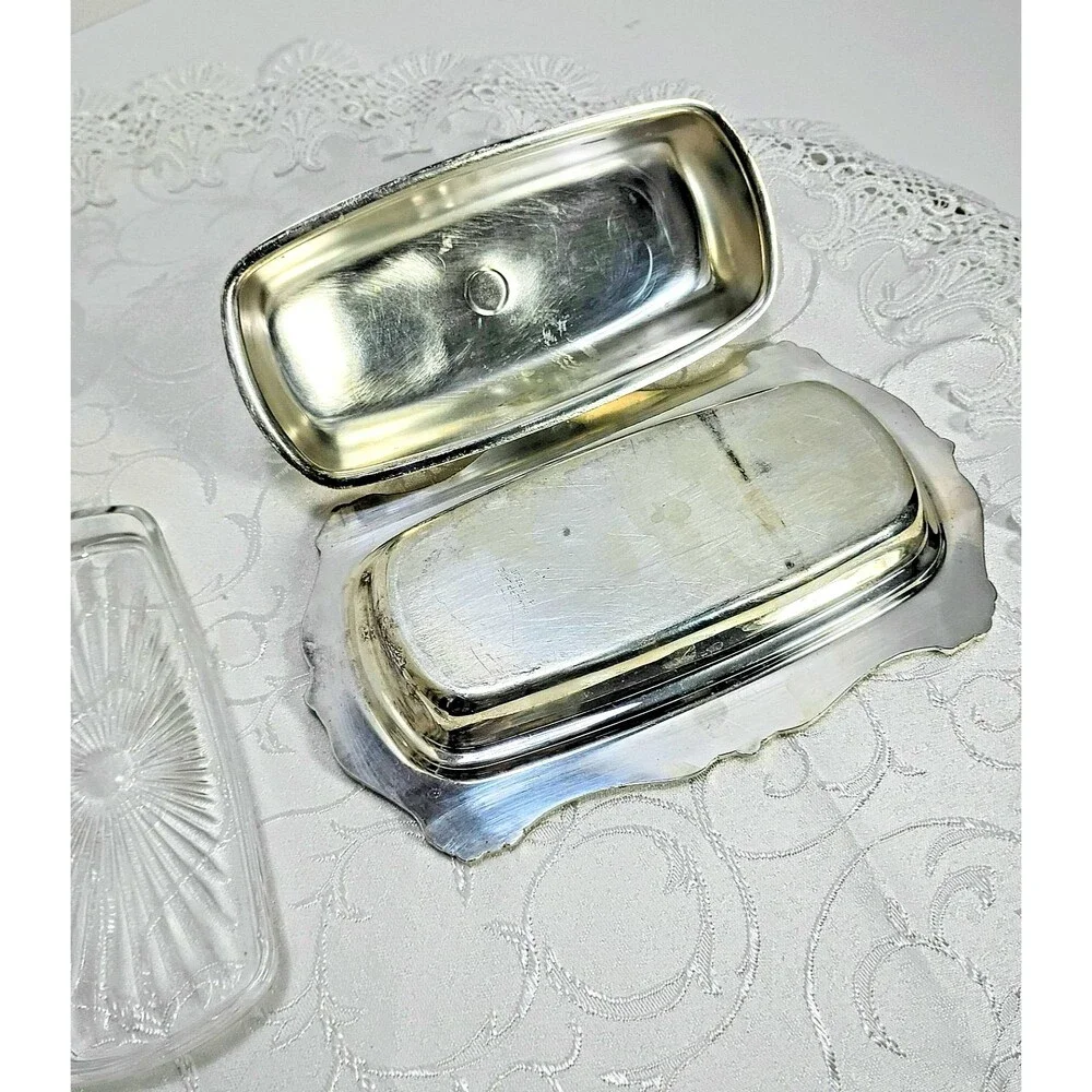 Vintage Poole Silver Plated Ornate Butter Dish Lid & Glass Insert, Victorian